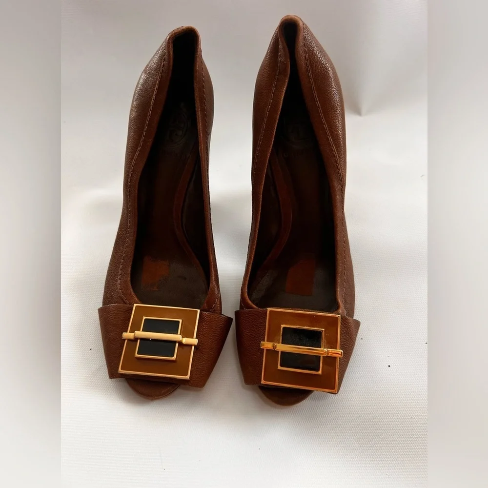 Tory Burch Brown Heels with Gold Accents